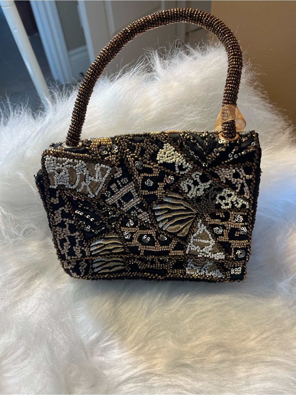 Beautiful Black and Gold Beaded handbag- Made From India for you